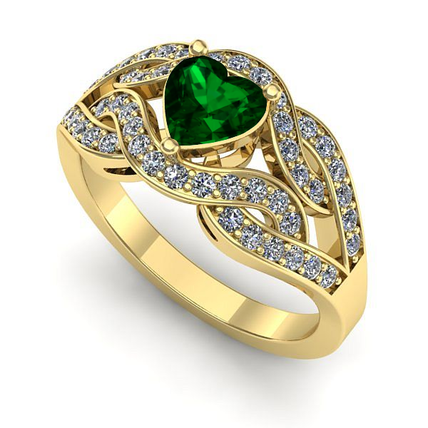 Inel logodna din aur galben cu smarald