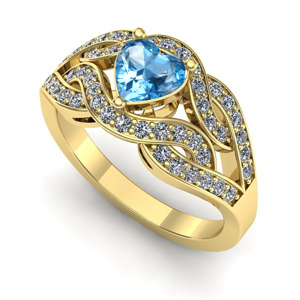 Inel de logodna din aur galben cu topaz blue