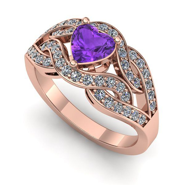 Inel de logodna din aur roz cu ametist