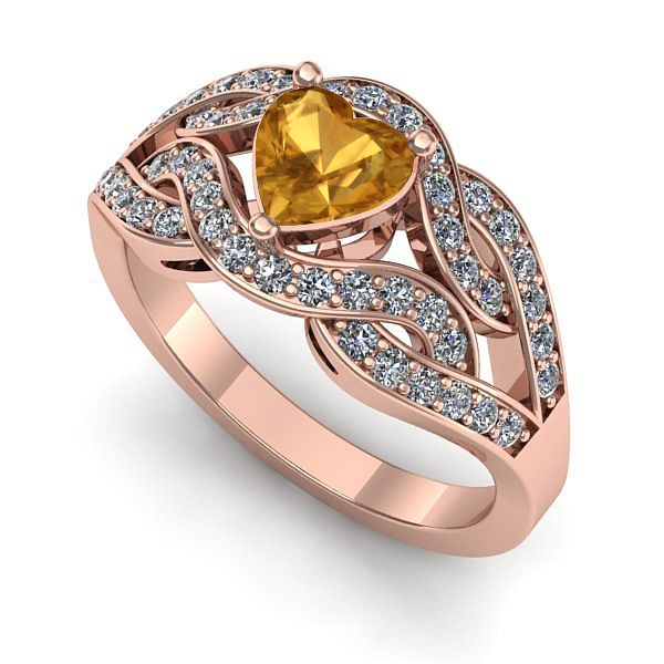 Inel logodna din aur roz cu citrin