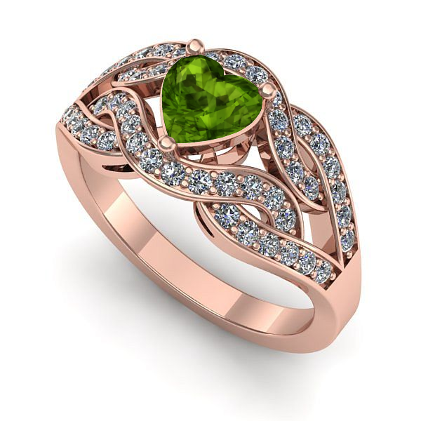 Inel de logodna din aur roz cu peridot