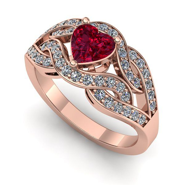 Inel logodna din aur roz cu rubin