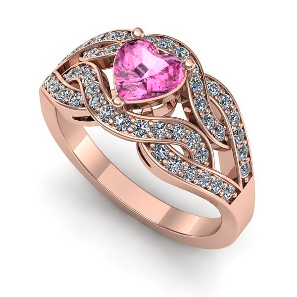 Inel de logodna din aur roz cu safir roz