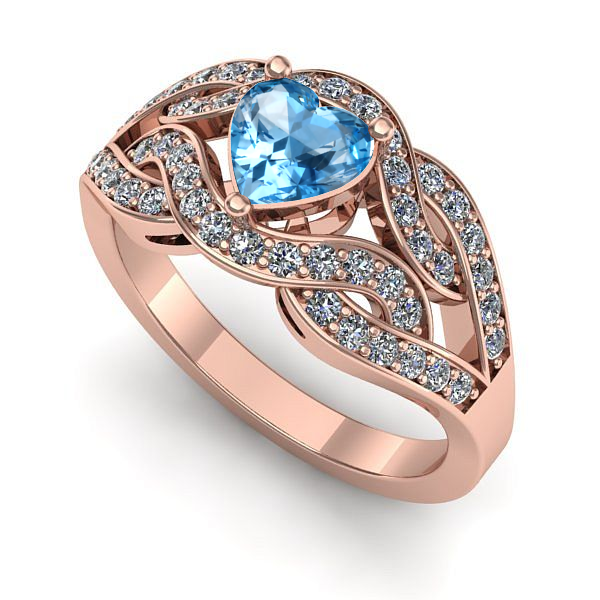 Inel de logodna din aur roz cu topaz blue