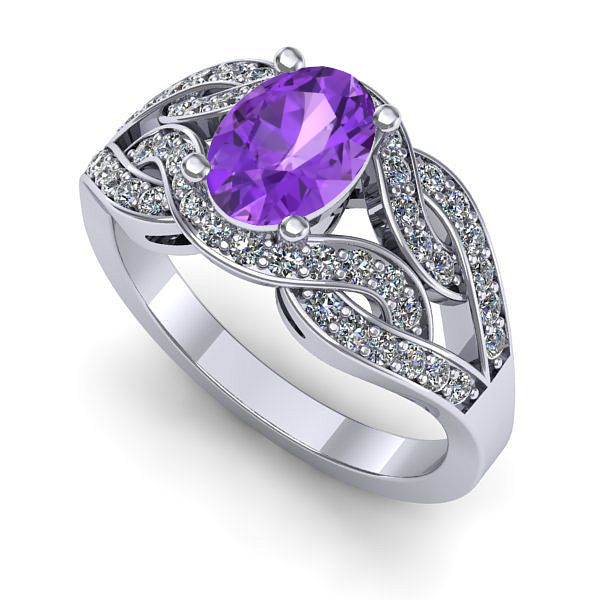 Inel logodna din aur alb cu ametist