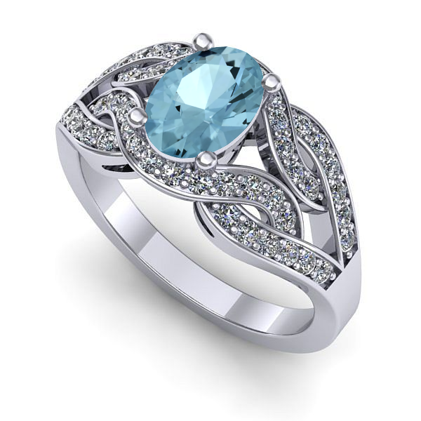 Inel logodna din aur alb cu aquamarin