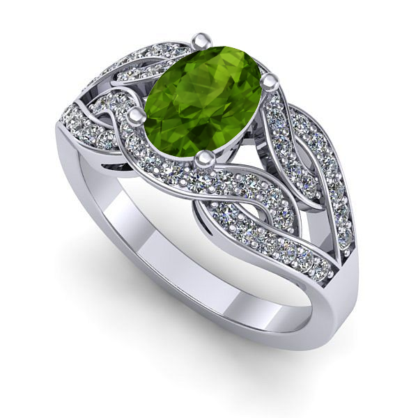 Inel de logodna din aur alb cu peridot