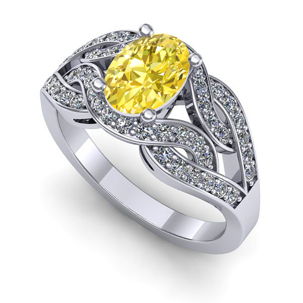 Inel logodna din aur alb cu safir galben