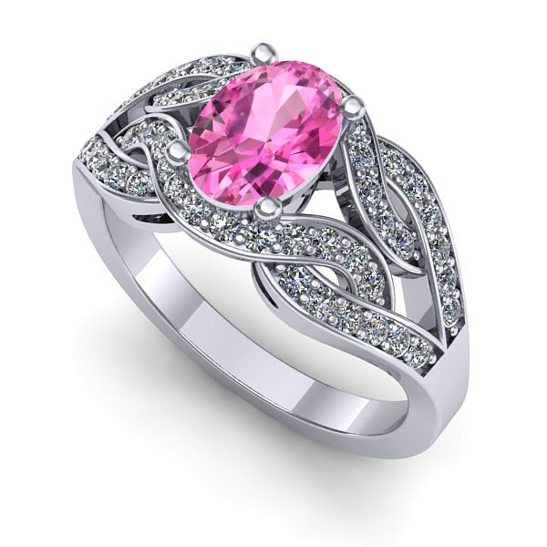 Inel de logodna din aur alb cu safir roz