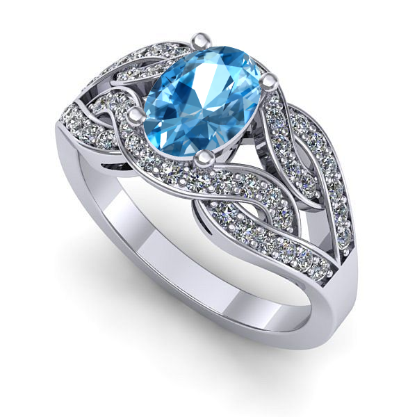 Inel de logodna din aur alb cu topaz blue