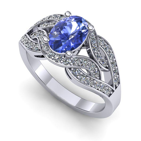 Inel logodna din aur alb cu tanzanit