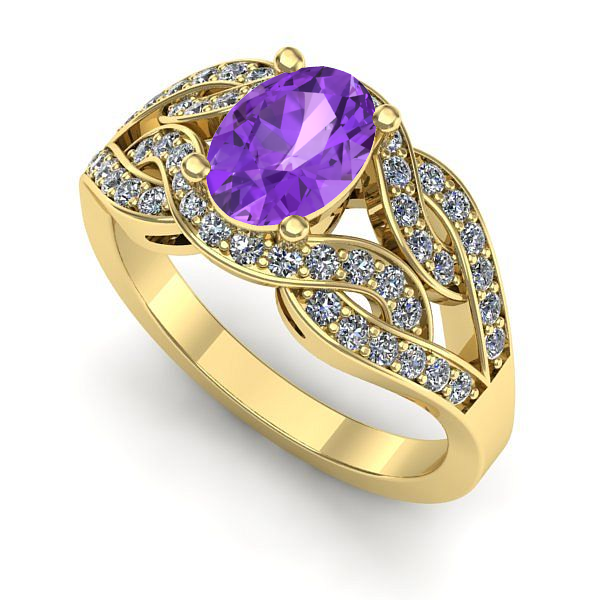Inel de logodna din aur galben cu ametist