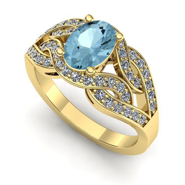 Inel de logodna din aur galben cu aquamarin