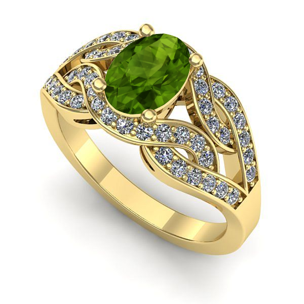 Inel logodna din aur galben cu peridot