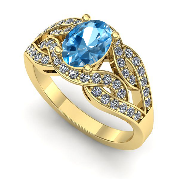 Inel de logodna din aur galben cu topaz blue