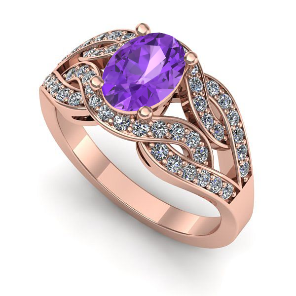 Inel din aur roz cu ametist