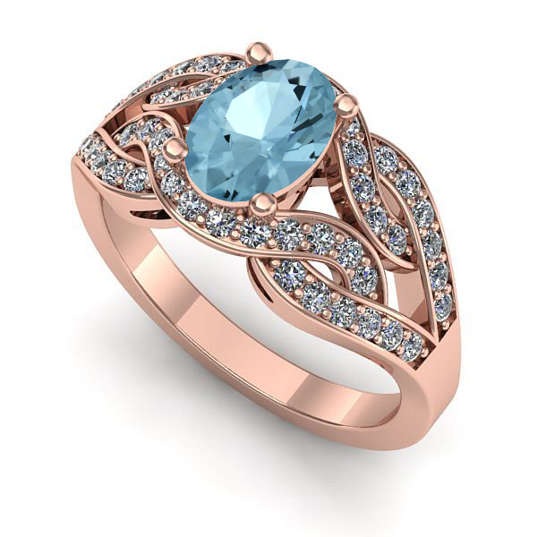Inel de logodna din aur roz cu aquamarin