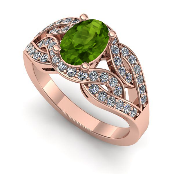 Inel din aur roz cu peridot