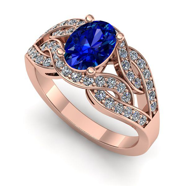 Inel de logodna din aur roz cu safir