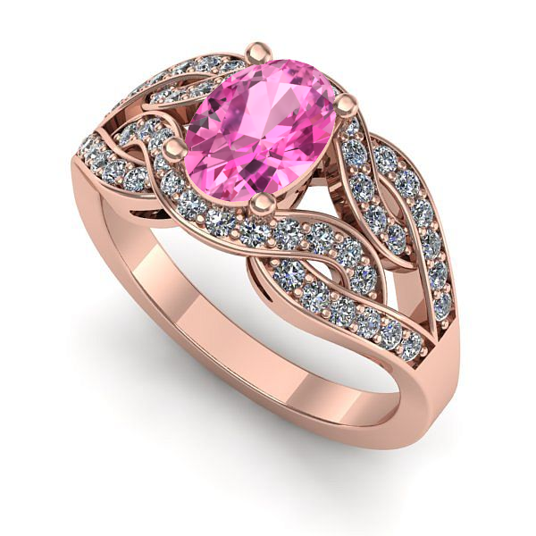 Inel logodna din aur roz cu safir roz