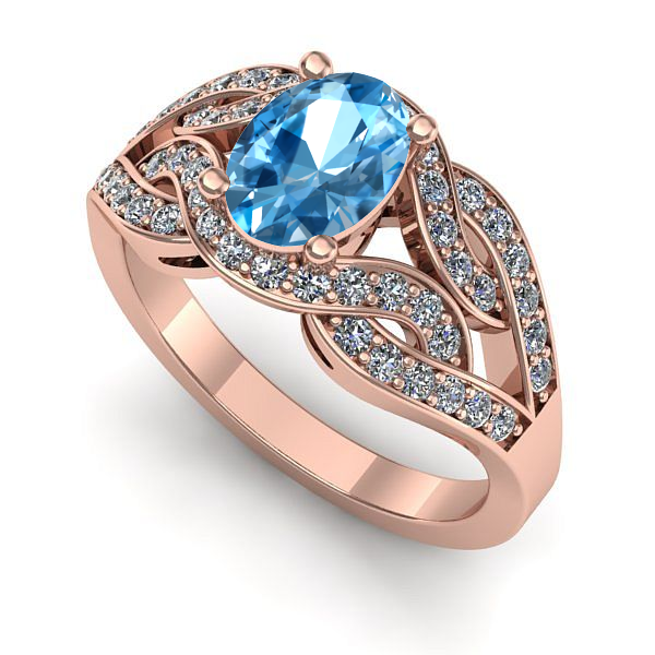 Inel de logodna din aur roz cu topaz blue