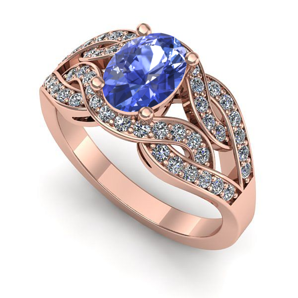 Inel logodna din aur roz cu tanzanit