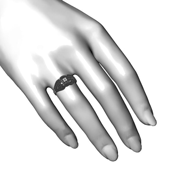 Inel logodna sidestone cu diamant negru