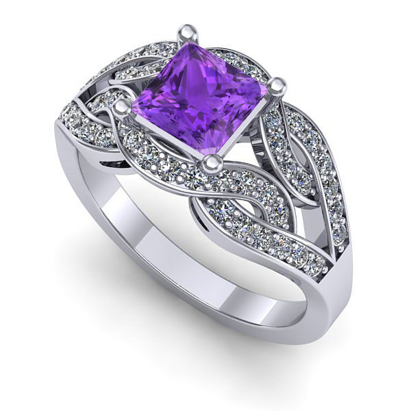 Inel de logodna din aur alb cu ametist