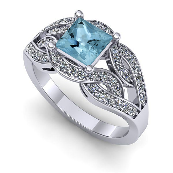 Inel din aur alb cu aquamarin