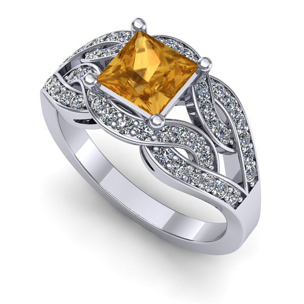 Inel din aur alb cu citrin