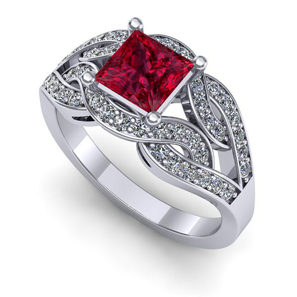 Inel de logodna din aur alb cu rubin