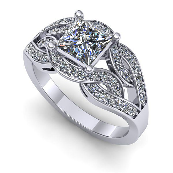 Inel de logodna din aur alb cu safir alb