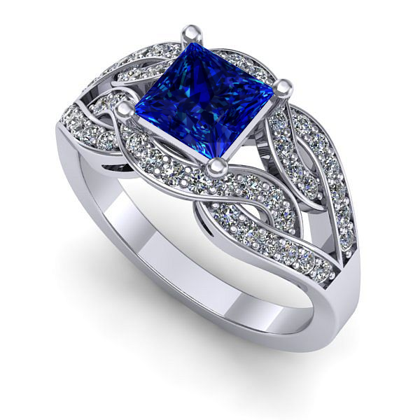 Inel de logodna din aur alb cu safir