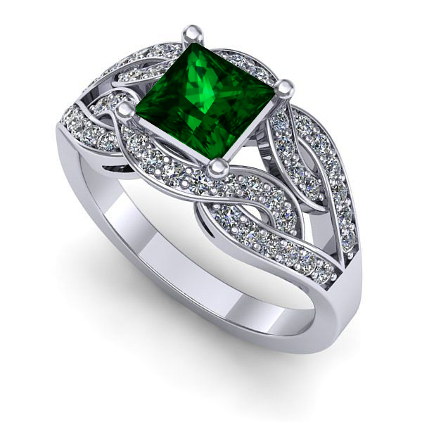 Inel logodna din aur alb cu smarald