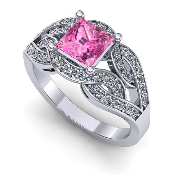 Inel de logodna din aur alb cu safir roz