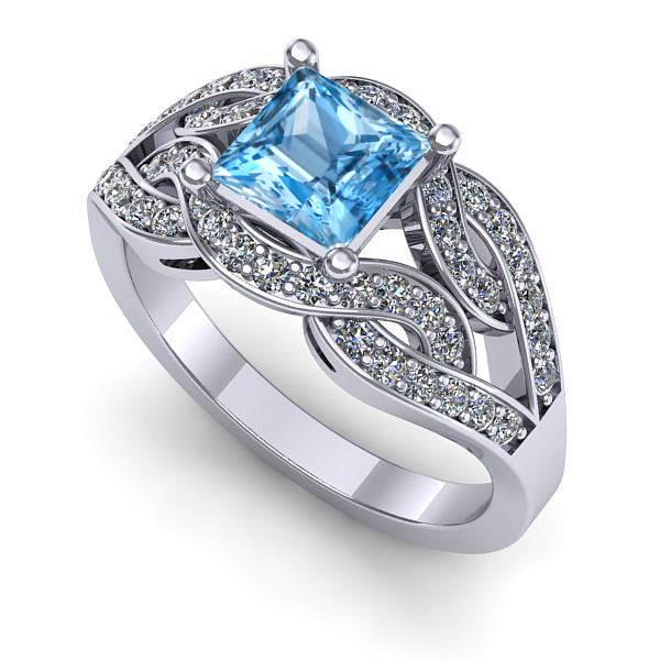 Inel din aur alb cu topaz blue