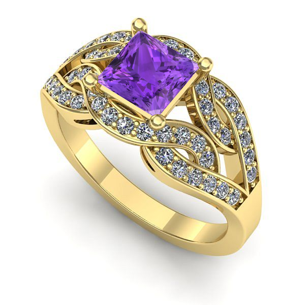 Inel de logodna din aur galben cu ametist