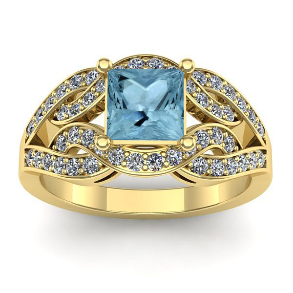 Inel logodna cu aquamarin patrat