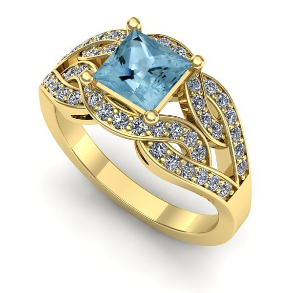 Inel logodna din aur galben cu aquamarin