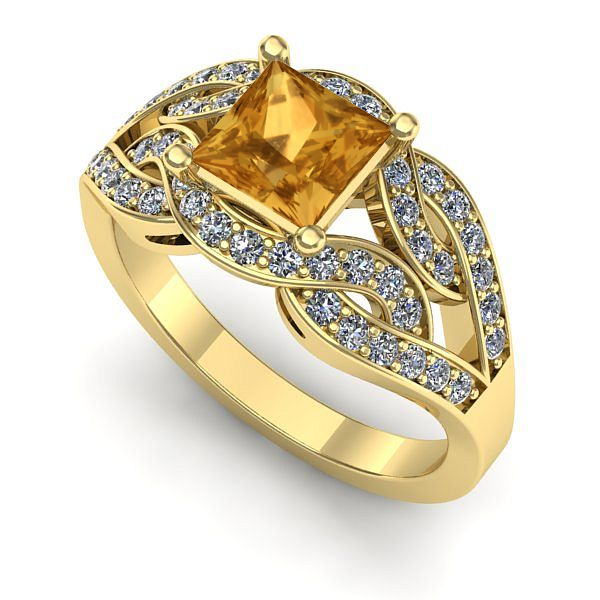 Inel logodna din aur galben cu citrin