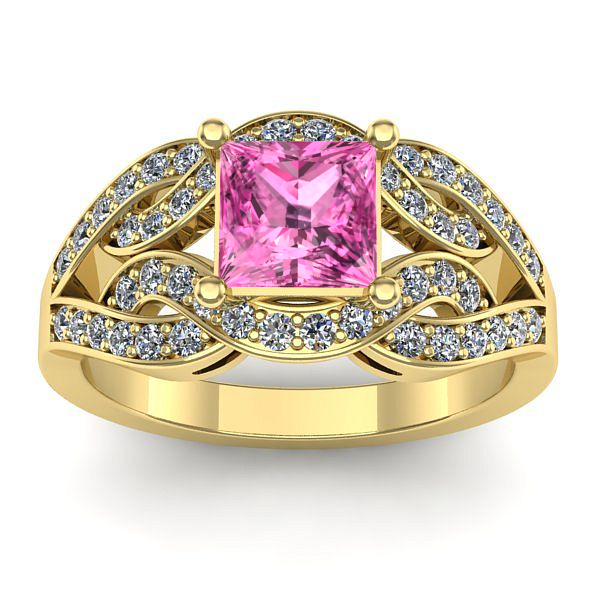 Inel de logodna cu safir roz patrat