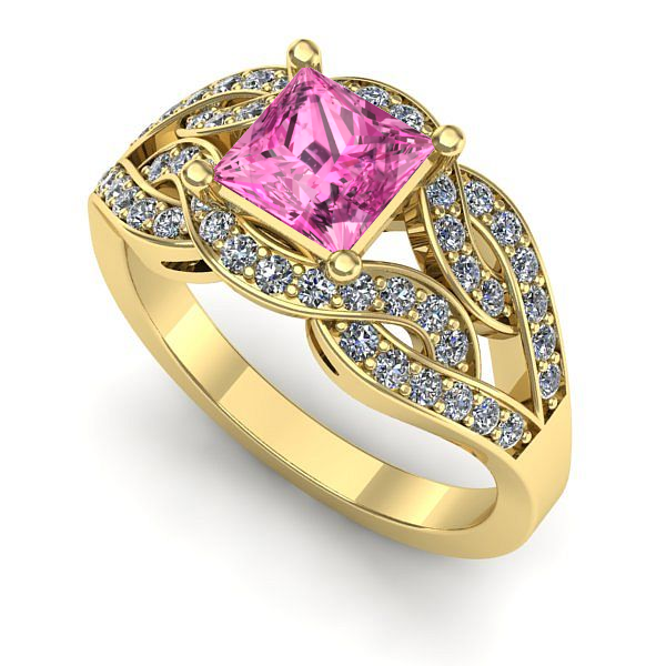 Inel din aur galben cu safir roz