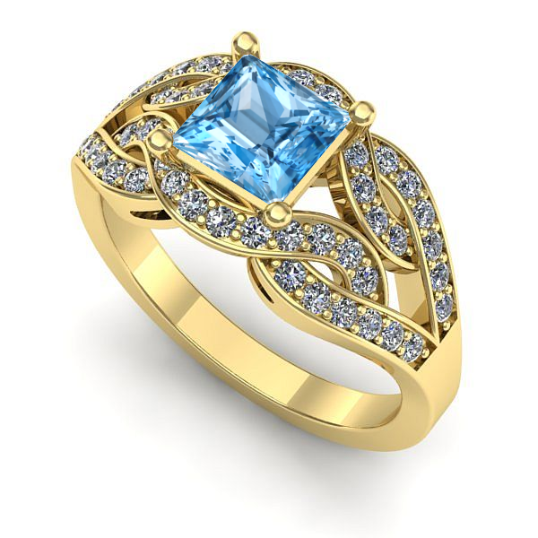 Inel logodna din aur galben cu topaz blue