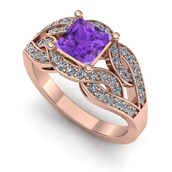 Inel din aur roz cu ametist