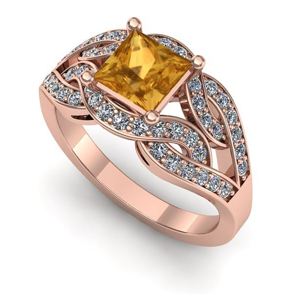 Inel logodna din aur roz cu citrin