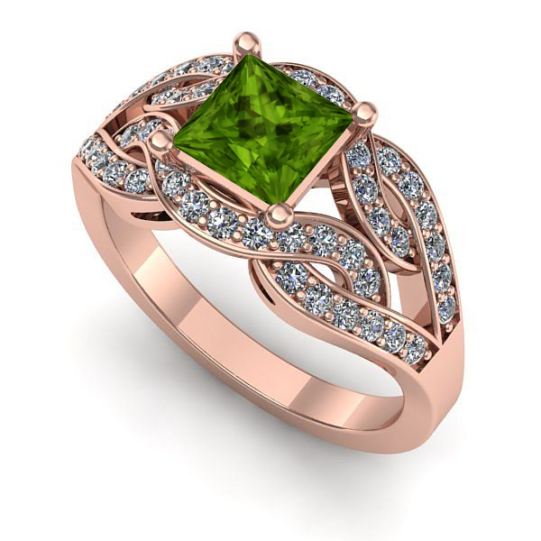 Inel de logodna din aur roz cu peridot