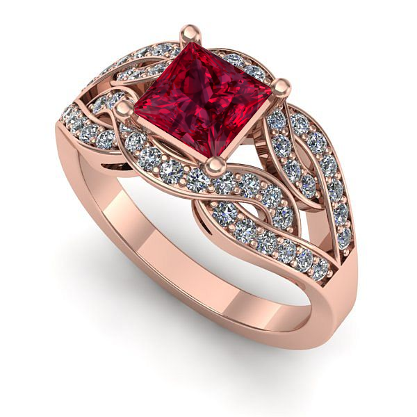 Inel de logodna din aur roz cu rubin