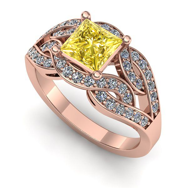 Inel logodna din aur roz cu safir galben