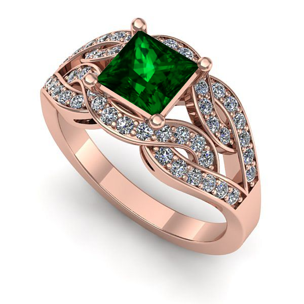 Inel logodna din aur roz cu smarald