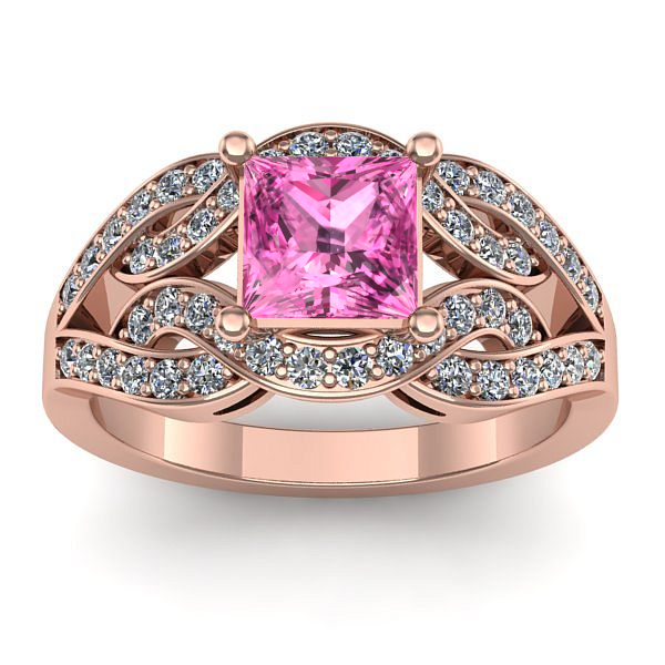 Inel cu safir roz patrat